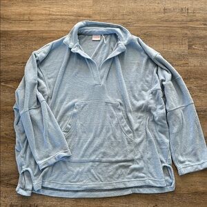 URBAN OUTFITTERS OUT FROM UNDER SYNDEY COLLARED V-NECK BLUE TOP